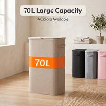 70L Large Capacity Fabric Laundry Hamper With Lid, Dust-Proof Laundry Basket For Home Bedroom Bathroom, Foldable Hand-Carry Clothes Storage Bin, 4 Colors Available - View 1