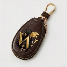 Litchi Pattern Key Bag -Black Gold Letters A-Z Car Key Protection Cover,PU Key Storage Clip,Zipper Bag,Car Key Storage Device,Car Keychain,Unisex Gift - Multicolor - View 53