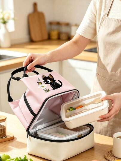 Bolsa Bento con Estampado de Gato, Bolsa de Almuerzo Aislada con Bolsa de Almacenamiento de Utensilios Negros, Bolsa de Almuerzo/Bento/Bolso Térmico de Doble Capa a Prueba de Fugas Unisex, Bolsa Aislada Portátil, Bolsa Bento para Exteriores. Diseño de Bloques de Color, Gran Capacidad de Aislamiento Frío/Calor, Se Ajusta Fácilmente a la Caja de Almuerzo, Botella de Agua, Bebidas. Adecuado para Estudiantes, Maestros, Trabajadores de Oficina, Madres, Mejores Amigos, Regalo Perfecto para Graduación, Regreso a la Escuela, Día del Maestro, Cumpleaños, Aniversario