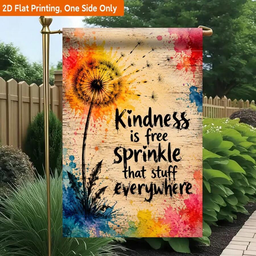 1pc 2D Flat Garden Flag, Dandelion Scattering Love In The Wind, Durable Single-Sided Print Yard Flag, Home Garden Holiday Decoration, Size 11.8*17.7 Inches, Flag Pole Not Included