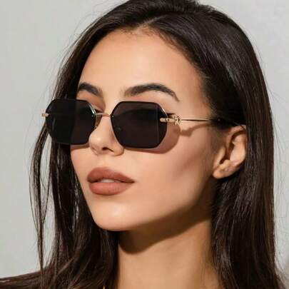 1 Pair Women's Square Black Metal Inlaid Eyeglass Frames, Transparent Lens Fashion Glasses