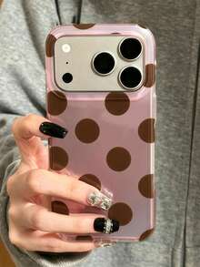 Minimalist Cute Polka Dot Brown Pink Mirror Phone Case Compatible With IPhone 18Pro Max 18 Pro 17 Pro Max 17 Pro 16 Pro 16 Pro Max 15 Pro Max 15 Pro 14 Pro Max 14 Pro 13 Pro Max 13 12 Pro Max 11 Cute Fashion Anti-Drop Soft Back Cover - Pink - View 4