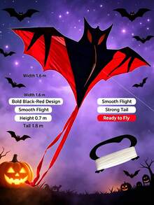 Halloween Bat Kite 1.6m, Large Bat-Shaped Long Tail Kite, Easy To Fly In Light Wind, Includes Handle And Flying Line, Suitable For Beginners, Outdoor Beach Park Holiday Party Use - Halloween Bat - View 3