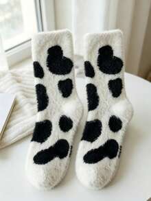 Soft And Comfortable Plush Socks Featuring Various Patterns, Including Cow Prints And Cartoon Dinosaurs; These Soft, Fluffy, And Cozy Indoor Socks Are Perfect For Lounging At Home Or In The Dorm, As Well As For Autumn, Winter, And Everyday Wear. - Multicolor - View 13