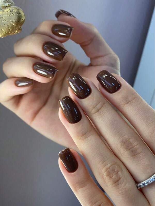 24pcs Minimalist Solid Color Short Square Press-On Nails Fake Nail Tips Set