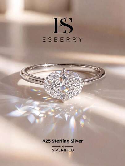 1pc 925 Sterling Silver 4-Claw Oval Cubic Zirconia Ring, 1ct-3ct, Elegant & Exquisite, Vintage Style Party/Birthday Gift For Women, Fashionable & Delicate Jewelry