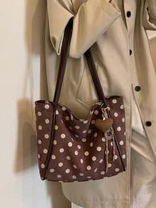 Nicekee Large Capacity Tote Bag With Polka Dot Print And Unique Knot Decoration, Suitable For Stylish Girls, Suitable For Daily Commuting And Travel - Multicolor - View 4