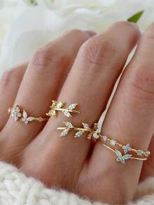 4pcs/Set Butterfly Open Leaf Elegant Stackable Knuckle Ring Set - Gold - View 3