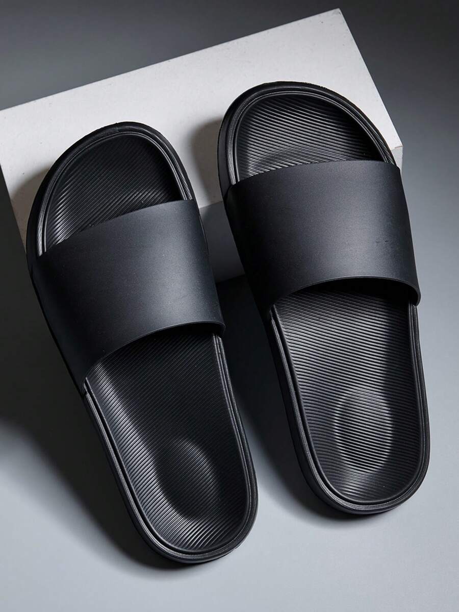 Plus Size Men's Adjustable Non-Slip Soft Sole Slide Sandals, Comfortable Outdoor Slippers For Wide Feet In Summer - Black - View 1