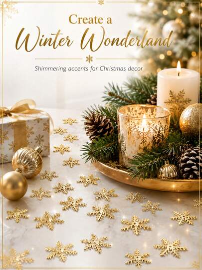 300pcs 2cm Gold Snowflake Confetti, Metallic Shiny Snowflake Table Scatter, Lightweight Reusable Christmas Party Decorations, Gold Snowflake Confetti Suitable For Christmas, Wedding, Birthday, New Year, Winter Holidays, DIY Crafts, Table Party Decor