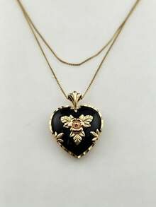 1pc Black Gothic Heart-Shaped Necklace,For Men's Jewelry Accessories With Leaf Design Element In The Center Of The Pendant,Must-Have Item For Outings - Necklace - View 1