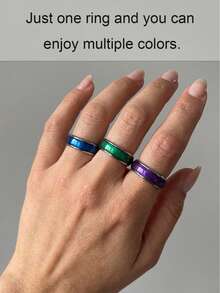 1pc Mood Ring With Thermochromic Stone, Stainless Steel Ring, Perfect Accessory For Daily Wear And Party, Ideal Gift For Family And Friends - Multicolor - View 4