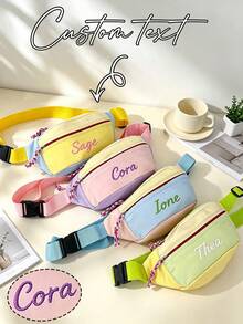 Custom Embroidered Name Fanny Pack,Color Block Waist Bag,Personalized Text Crossbody Hip Bag,Adjustable Strap,Birthday Bridesmaid Gift For Women Girls - Multicolor - View 1