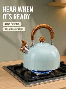 3L Large Capacity Stainless Steel Whistling Kettle, Stove-Top Whistling Teapot, Durable Flat Bottom Hot Water Kettle, Suitable For Gas Stove, Electric Stove, Ceramic Cooktop, Home Tea And Coffee Kitchen Tea Set - Sky Gray Green - View 3