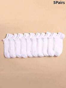 1/5/10/20/30 Pairs Men's Solid Color Boat Socks, Sweat-Absorbent Breathable Comfortable Invisible Socks, Suitable For Daily Wear, Business Socks, Unisex Short Socks, All Sizes - White - View 5