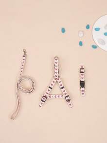1 Set Cute Polyester Heart Pattern Collar Harness Leash Set, Suitable For Small Teddy Bear Outdoor Use (Not Suitable For Large Dogs) - Red Violet - View 11