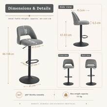 Goeurvant Nordic Height Adjustable Bar Stools 360° Swivel Kitchen Island Chair With Hollow Back And Counter Stools With Footrest For Bistro Café Breakfast Bar-Dove Grey Textured Fabric - Dove Grey Textured Fabric - View 8