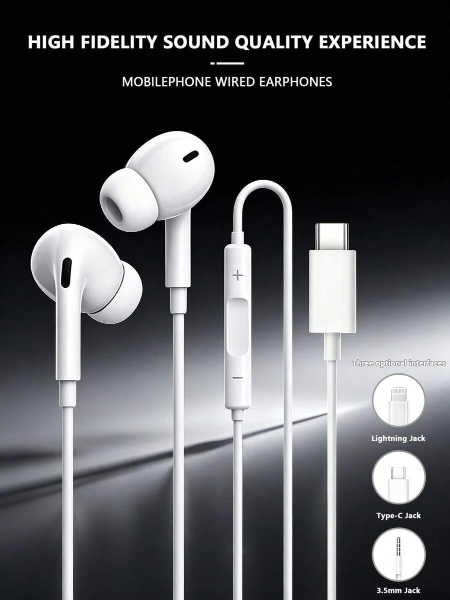 Earphone In-Ear Berkabel dengan Konektor Lightning Kompatibel dengan Apple, Kompatibel dengan iPhone, Kontrol Jarak Jauh Musik, Panggilan, dan Volume Terintegrasi, Kompatibel dengan iPhone 14/13/12/11/XR/XS/X/8/7/SE, Kompatibel dengan Galaxy S23/S22/S21/S20/Ultra Note 10/20, Earphone Berkabel untuk Ponsel - View 1