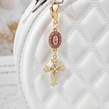 1pc Multi-Color Religious Cross Keychain, Decorated With Religious Love And Crystal Cross, Bag Charm, Bag Amulet, Pearl And Diamond, Cross Keychain, Bag Accessory, Cross Pendant, Wallet, Backpack Accessory, Earphone Case Accessory - Multicolor - View 17