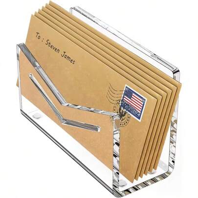 Mail Organizer Envelope Holder - Clear Acrylic Mail Holder Countertop Vertical Desk Organizer Small File Bill Document Notebook Letter Sorter For Home School Office Supplies