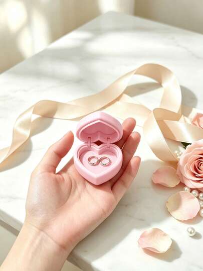 1/2pcs Heart-Shaped Mini Jewelry Box, Ring Box, Wedding Proposal Diamond Ring Gift Box, Portable Necklace & Earring Storage Box, Exquisite Luxury Jewelry Organizer Container