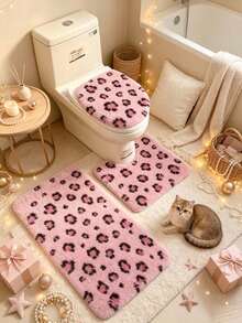 1pc/2pcs/3pcs Pink Leopard Print Bath Mat, Bathroom Rug, Door Mat, Small Rug, Carpet, Floor Mat, Home Decor, Area Rug, Outdoor Mat, Bedroom Rug, Washable Carpet - Multicolor - View 2