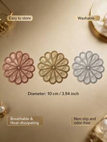 12pcs Gold Hollow PVC Drink Coasters, Washable Table Decor, Non-Slip Table Mat, Breathable And Heat Dissipating, Lightweight And Easy To Store, Suitable For Restaurant, Cafe, Homestay, Afternoon Tea, Holiday, Party, Gathering, Birthday, Wedding, Dinner - Multicolor - View 3