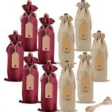 6/12pcs Drawstring Wine Bottle Gift Bags, Reusable, Includes Tags, Suitable For Birthday Party, Wedding, Christmas, New Year Decoration Party Supplies - Multicolor - View 8