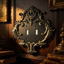European Vintage Carved Switch Decorative Frame, Luxury Distressed Gold Wall Switch Protector, Wall Socket Panel Beautification Decor - C1640 - View 3