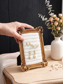1PC European Carved Frame Style Jewelry Display Stand (Jewelry Not Included), French Luxury Earring & Necklace Display Rack, Vertical Desktop Jewelry Storage Ornament, Baroque Accessory Storage Rack, Ins Style Home Vanity Jewelry Storage Frame, Suitable For Studs, Earrings, Necklaces, Pendants Storage & Display, Birthday, Housewarming, Holiday Gift, Photography Prop - Gold - View 12