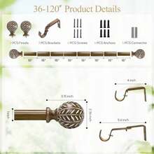 Wood Curtain Rod, Heavy Duty Adjustable, Fits 66-120" Windows - Wood Grain - View 5