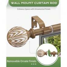 Wood Curtain Rods 1" Adjustable Boho Window Treatment Rods - Natural Wood - View 5