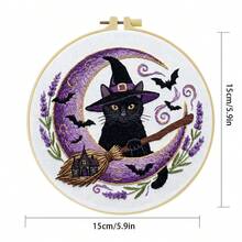 1 buah ukuran 15*15cm/5.9*5.9in dan 20*20cm/7.9*7.9in, Kit Bordir Kucing Hitam, Set Bordir Buatan Tangan DIY untuk Pemula Dewasa, Hadiah Rumah, Hadiah Menjahit Wanita, Termasuk Panduan Pengguna, Kain Pola Cetak, Bingkai Bordir, Jarum dan Benang. - Kucing Hitam - View 6
