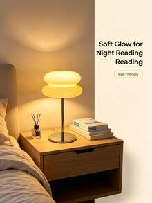 Modern Frosted Glass Lampshade With Metal Frame, Dimmable Warm Light Decorative Table Lamp, Cream Color, Double-Layer Round LED Bedside Lamp, Suitable For Bedroom, Living Room, Dormitory Bedside Table, Home Decor Indoor Lighting, Gift, USB Powered - White - View 6