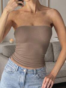 GLAMSKIN Women's Sexy Spaghetti Strap Top, All-Season Casual Double-Layer Slim Fit Basic Camisole, Back To School Street Style Beach Vacation Summer - Khaki - View 7
