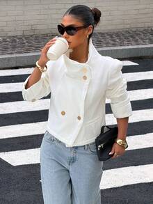 DEEKA Spring/Summer New Arrival Women's Fashion Minimalist Versatile Patchwork Short Jacket White - White - View 2