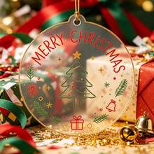 1pcsChristmas Acrylic Round Ornament, MERRY CHRISTMAS Printed Xmas Tree Hanging Pendant, Home Party Decor Holiday Gift - Multicolor - View 7