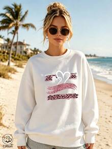 Women's Crew Neck Sweatshirt, Travel Pullover, Cotton Top, Women's Autumn/Winter Basic Sweatshirt - White - View 3