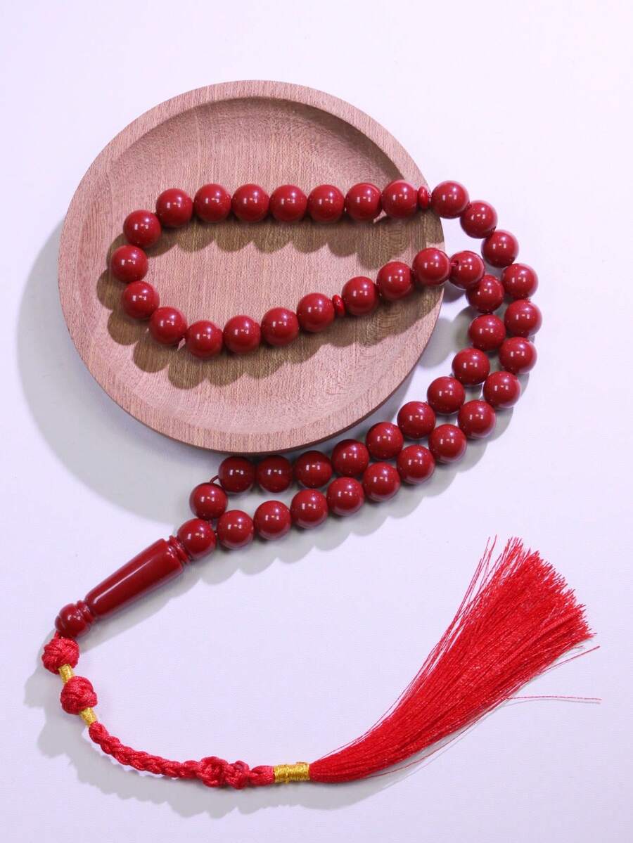 1pc Muslim Prayer Beads, Red Tasbih Beads With Woven Tassel, Islamic Decorative Gift, Suitable For Men And Women - Multicolor - View 1