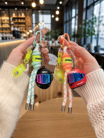 1pc Colorful Motorcycle Helmet Keychain, Mini Racing Helmet Pendant With Braided Rope Strap, Car Key Chain, Backpack/Handbag Charm, Phone Accessory, Couple Accessory, Suitable As Gift For Motorcycle Enthusiasts