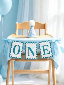 2/1pc INS Style Blue Glitter Bow Non-Woven Fabric Banner Table Runner - 1st Birthday Chair Decoration, Party Photo Prop, Suitable For Birthday, Baby Shower Party Decoration, Blue & White Cool Bow Happy Birthday Party Decoration, Photo Prop, Baby Shower Party Decoration - Multicolor - View 1