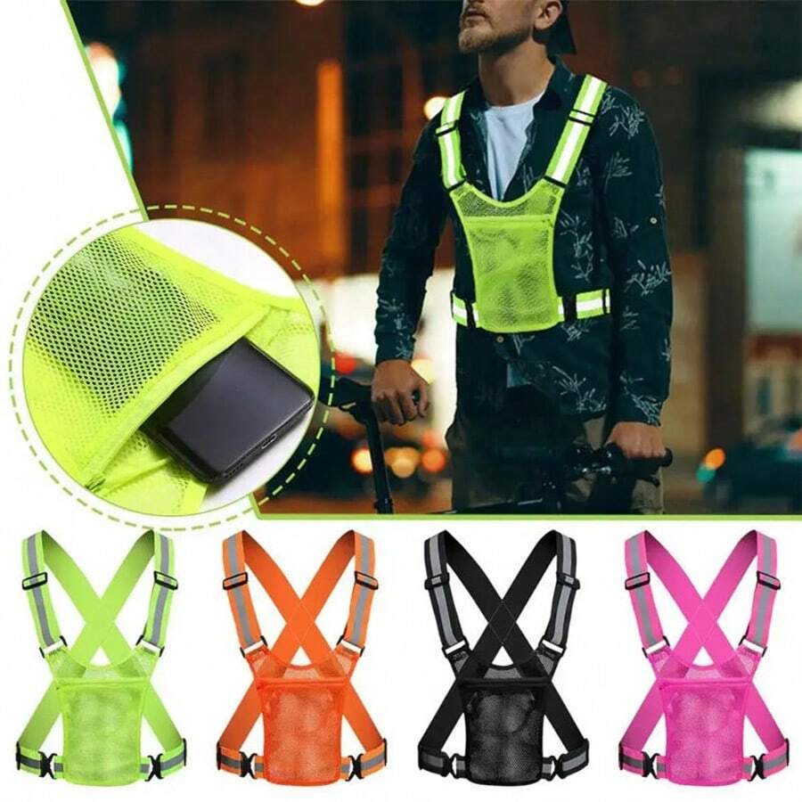 Reflective Safety Vest, Lightweight Adjustable Elastic Vest Jacket With High-Visibility Reflective Strips, Suitable For Traffic Control, Running, Cycling