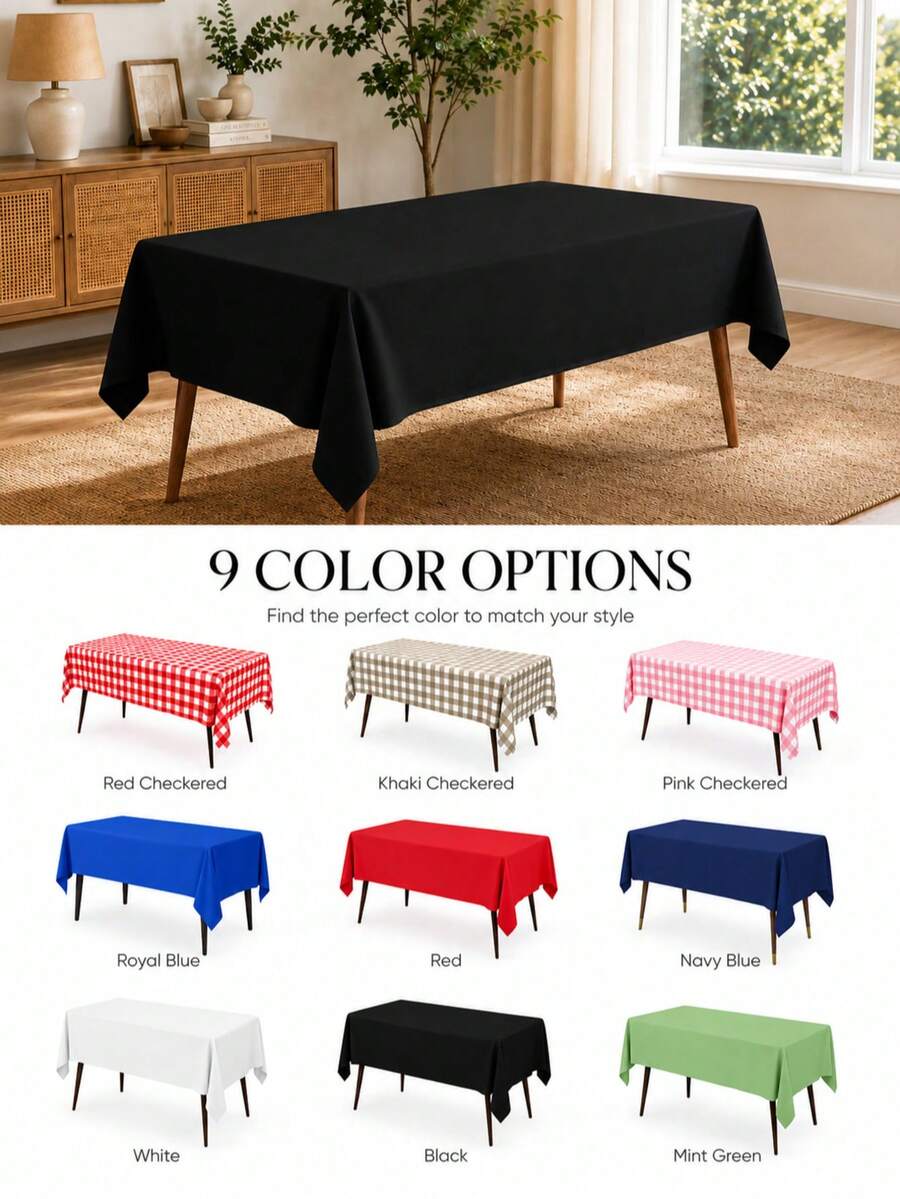 Thickened PEVA Rectangular Disposable Tablecloth, Waterproof & Oil-Proof, Plaid Pattern & Solid Color Options, Suitable For Birthday Party, Picnic, Wedding Banquet, Home Dining Table Decoration, 9 Colors Available