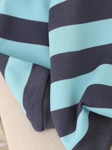 2pcs/Set Boys Spring Autumn Striped Bear Embroidery Crew Neck Long Sleeve Sweatshirt & Washed Denim Jeans Elastic Waist Comfortable Casual Outfit - Multicolor - View 4