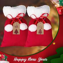 5/10pcs Drawstring Candy Gift Bags With White Pom Pom Christmas Gift Packaging Bags, Small Santa Claus Cloth Bags With Kraft Paper Tags (Random Pattern) And Rope, Suitable For Christmas Gifts, Party Favors And Holiday Table Decor - Multicolor - View 6