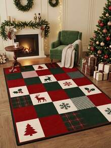 1pc Christmas Themed Pattern Velvet Carpet, Soft, Home Decor, Room Decor, Autumn Decor, Autumn Home Decor, Home Supplies, Doormat, Living Room Carpet, Kitchen Mat, Kitchen Decor, Bedroom Decor, Bathroom Decor, Bathroom Mat, Easy To Clean - Multicolor - View 6