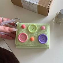 Ví nữ gập ba cài nút dễ thương, kèm móc khóa dây lò xo, nhiều ngăn thẻ và ngăn đựng ảnh - Nhiều màu - Xem 10