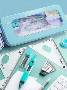1Set Students' Multifunctional Ruler Set Includes Straight Ruler, Curved Ruler, Protractor And Triangle Plate, High-Quality Drawing Tool For Engineering Design And Drawing Back To School - Multicolor - View 7