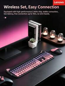 Lenovo Wireless Keyboard And Mouse Combo, Cute Cat Ear Design, Silent Keys, Suitable For Home Office Desktop And Laptop - View 9