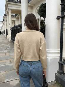Cardigan Rajut Wanita Ukuran Besar Musim Panas Musim Gugur Gaya Y2K Warna Oatmeal, Kancing Emas, Leher Bulat, Lengan Panjang, Atasan Terbuka Depan, Pakaian Kasual Musim Gugur - Aprikot - View 5